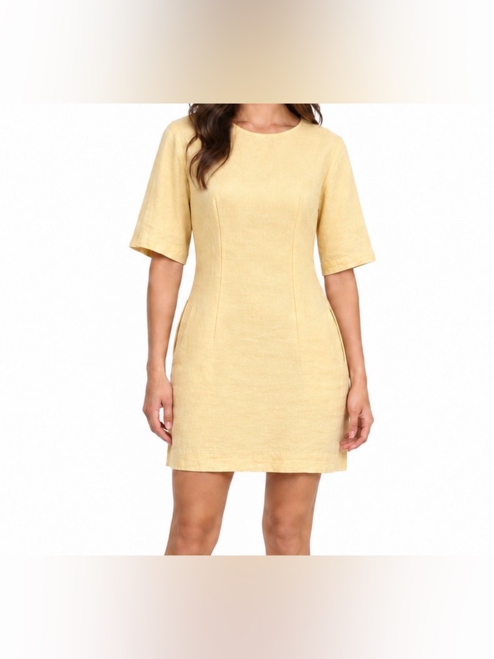 Abercrombie & Fitch Linen Blend Button Back Mini Shift Dress Yellow Large